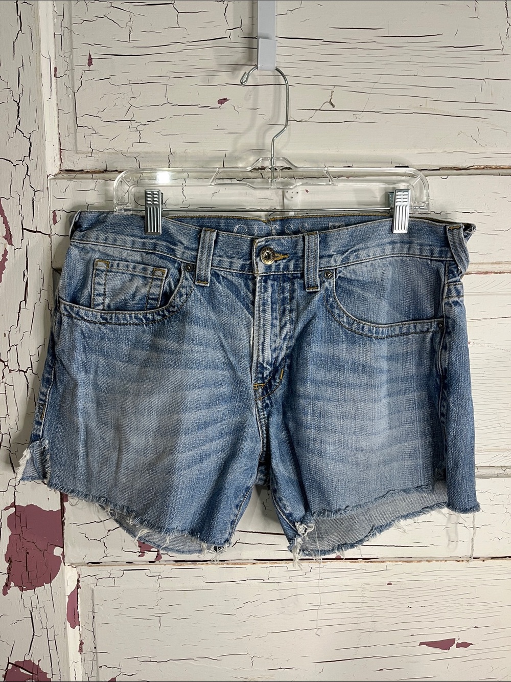 Guess Light Blue Distressed Denim Cutoff Shorts from Rebel Straight Leg Jeans 36
